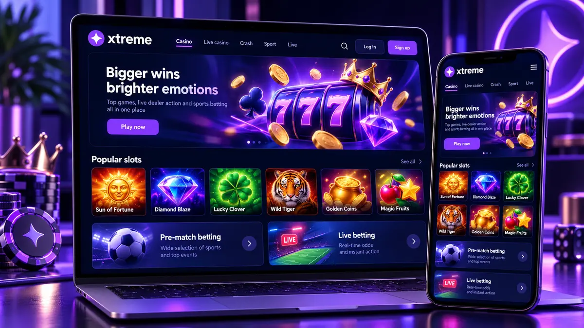 Xtreme casino platform with casino and betting sections