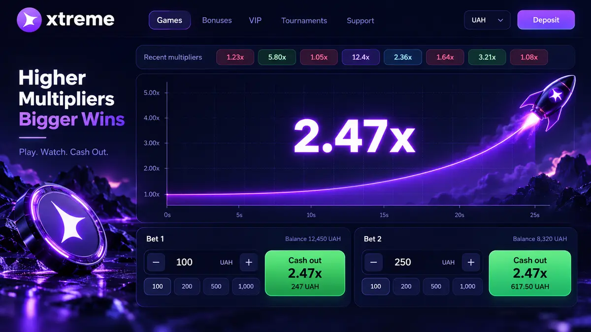 X treme crash games with a multiplier and a cash-out button