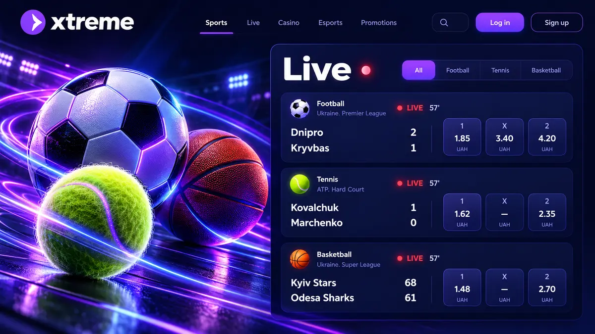 Xtreme live betting section with real-time odds